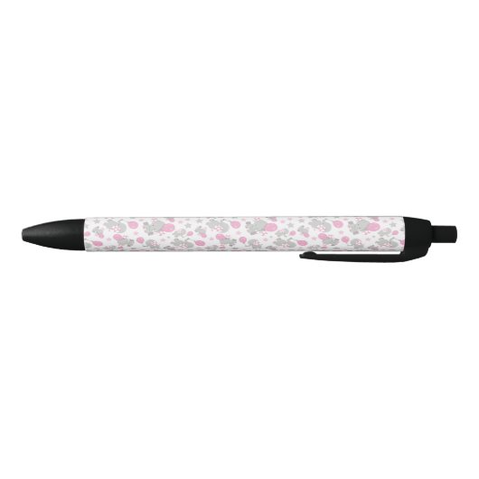 Stylo Noir Pattern of Elephants, Cute Elephants - Pink Gray (Bas)