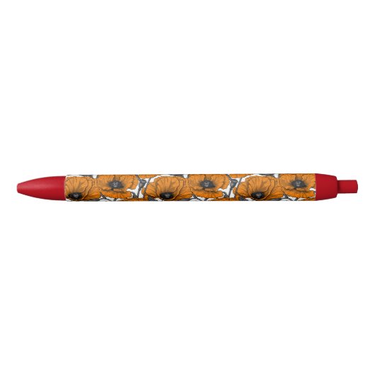 Stylo Noir Pavot orange sur blanc (Devant)