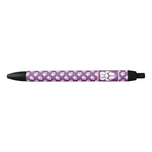 Stylo Noir Paw Chien Purple & Blanc Motif Et Monogramme Perso (Devant)