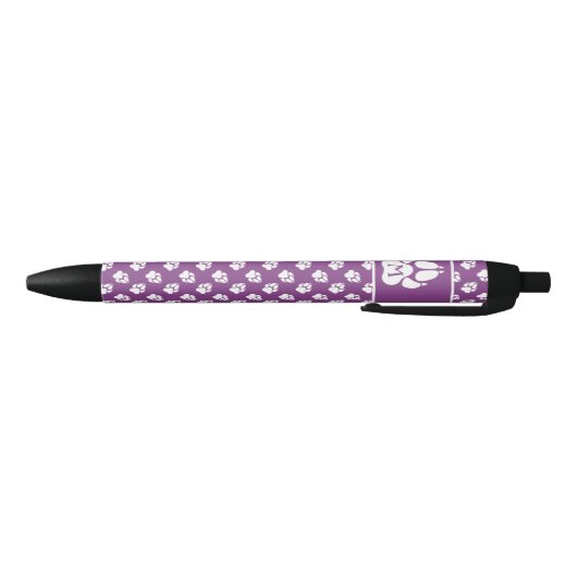 Stylo Noir Paw Chien Purple & Blanc Motif Et Monogramme Perso (Bas)