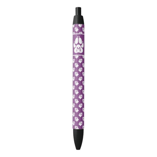 Stylo Noir Paw Chien Purple & Blanc Motif Et Monogramme Perso (devant Vertical)