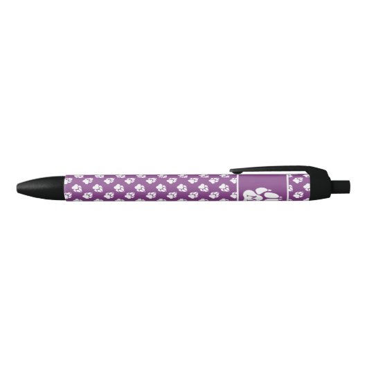 Stylo Noir Paw Chien Purple & Blanc Motif Et Monogramme Perso (Haut)