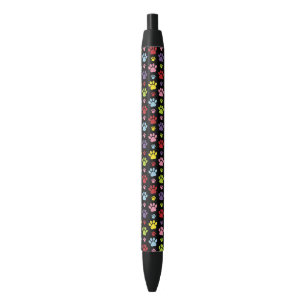 Stylo Noir Paws Colorés, Motif Paw, Empreintes de pattes, Paw