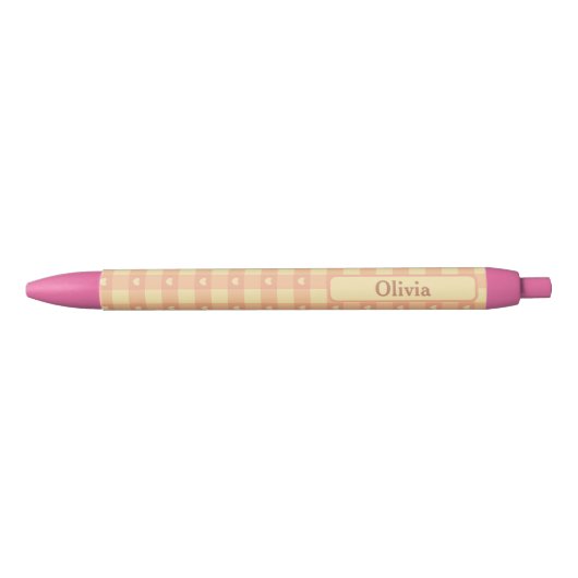 Stylo Noir Peach Gingham Heart Pattern, Cute Kawaii Checkered (Devant)