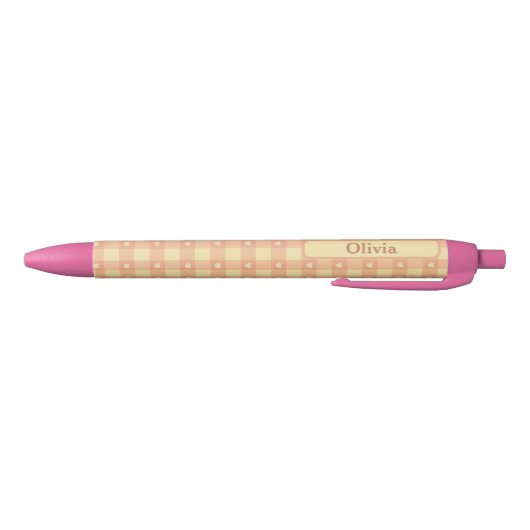 Stylo Noir Peach Gingham Heart Pattern, Cute Kawaii Checkered (Bas)