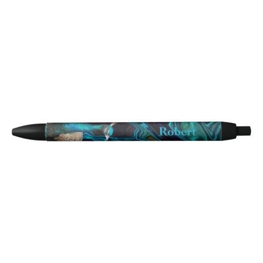 Stylo Noir Peacock bleu & vert moderne élégant nom personnali (Devant)