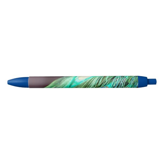 Stylo Noir Peacock Feathers Blue Green Purple (Devant)