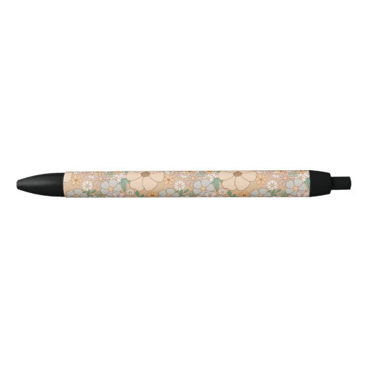 Stylo Noir Pêcher Orange rose gris floral (Devant)