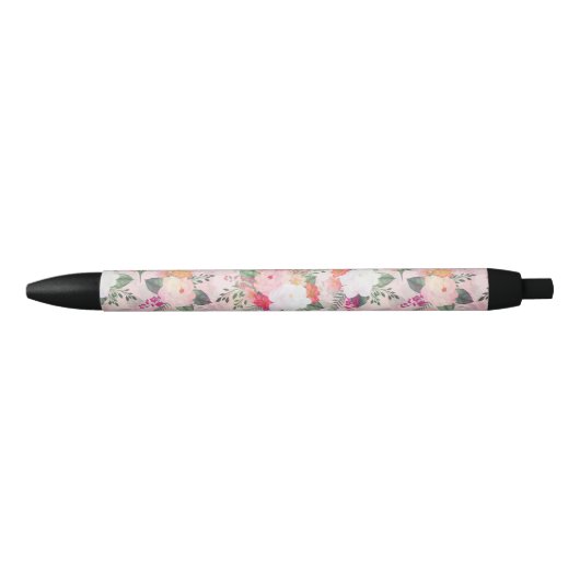 Stylo Noir Peinture d'aquarelle rose romantique (Devant)