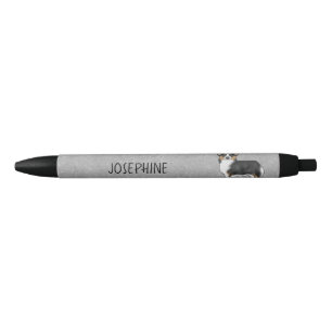 Stylo Noir Pembroke Welsh Corgi Tricolore Noir Et Votre Nom