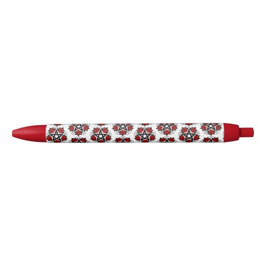 Stylo Noir Pentagramme aux roses rouges (Devant)