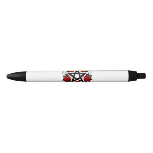 Stylo Noir Pentagramme aux roses rouges