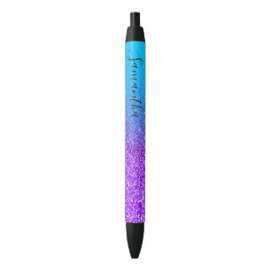 Stylo Noir Personalized Aqua Blue Violet Ombre Glitter