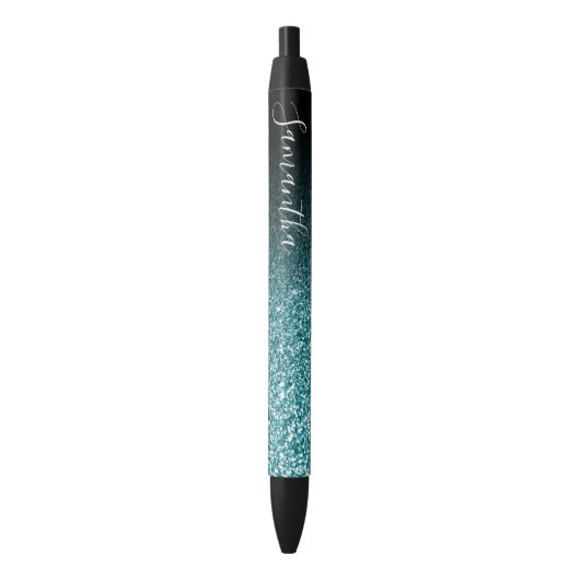 Stylo Noir Personalized Black Ombre Faux Teal Glitter (devant Vertical)