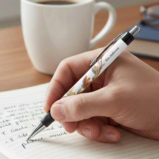 Stylo Noir Personalized Elegant Floral Name Pen