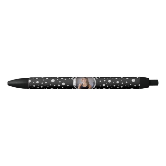 Stylo Noir Personalized Photo with Pearls Circle on Black (Devant)