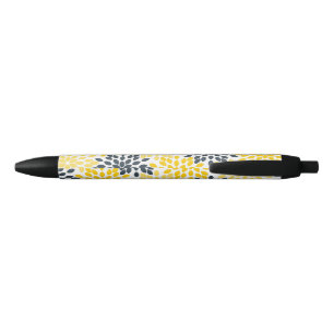 Stylo Noir Personnalisé Jaune, Gris Charbon Moderne Floral