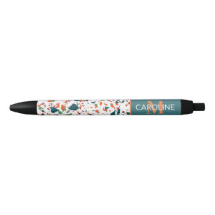 Stylo Noir Personnalisé Turquoise Bleu Vert Orange Terrazzo A