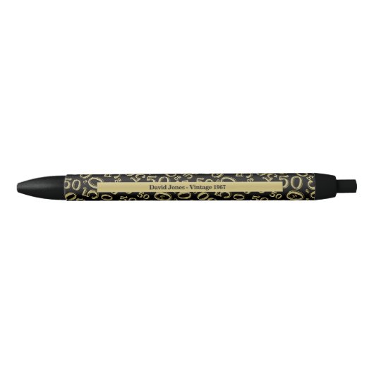 Stylo Noir Personnaliser 50e cadeau d'anniversaire Gold/Black (Devant)