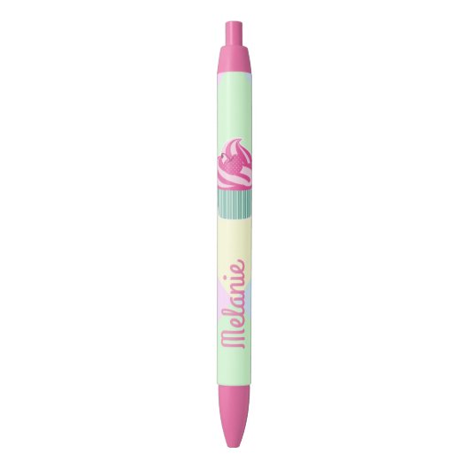 Stylo Noir Petit gâteau rose mignon et couleurs en pastel (devant Vertical)