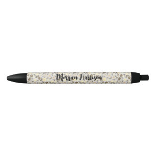Stylo Noir petites fleurs
