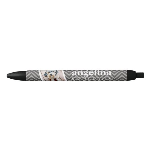 Stylo Noir Photo avec Modern Chevron Pattern and Custom Nom (Devant)