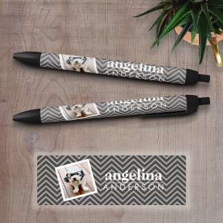 Stylo Noir Photo avec Modern Chevron Pattern and Custom Nom