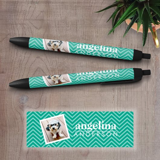 Stylo Noir Photo avec Modern Chevron Pattern and Custom Nom