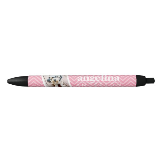 Stylo Noir Photo avec Modern Chevron Pattern and Custom Nom (Devant)