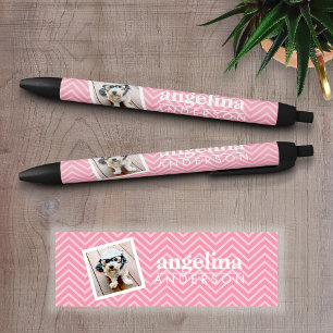 Stylo Noir Photo de Modern Chevron Motif et Nom personnalisé