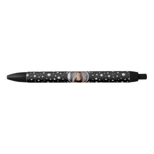 Stylo Noir Photo personnalisé avec cercle de perles sur fond