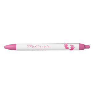 Stylo Noir Pieds de bébé rose et blanc Faveur de douche de bé