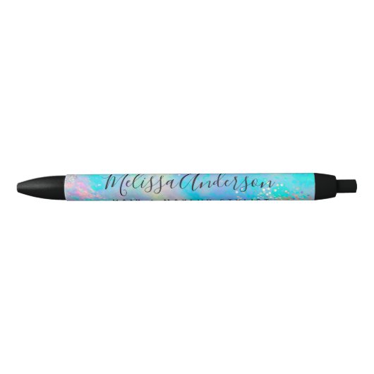 Stylo Noir Pierre de lune holographique scintillante  (Devant)