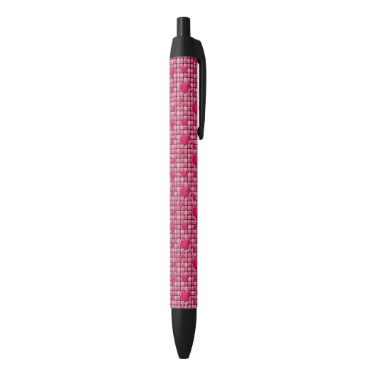 Stylo Noir Pile rose avec des coeurs (Bas (Vertical))