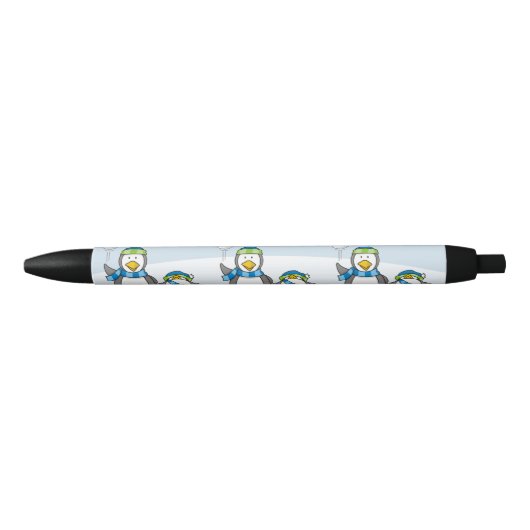 Stylo Noir Pingouins à neige (Devant)