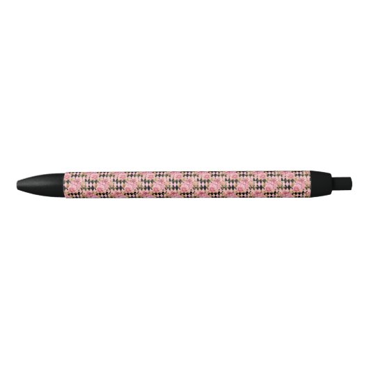 Stylo Noir Pink and Gold Floral Pen (Devant)
