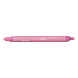 Stylo Noir Pink and White Heart Swash Signature Nom