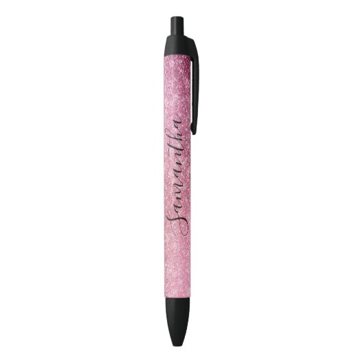 Stylo Noir Pink Glitzy Sparkle personnalisé (Bas (Vertical))