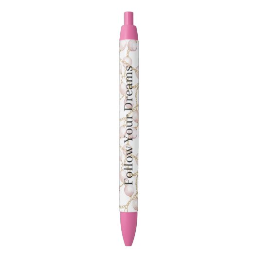 Stylo Noir Pink Pearls Gold Chain (devant Vertical)