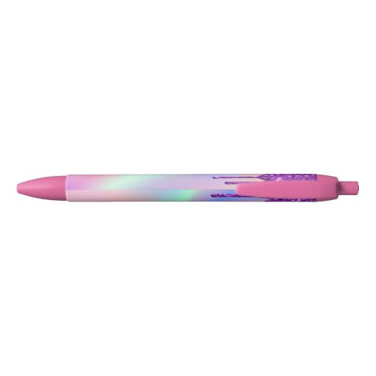 Stylo Noir Pink violet gouttes nom monogramme personnalisé (Dos)
