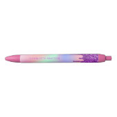 Stylo Noir Pink violet gouttes nom monogramme personnalisé (Devant)