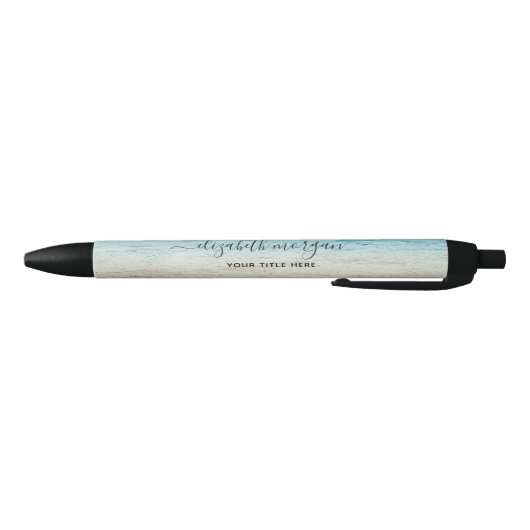 Stylo Noir Plage Été Personalisé Bleu Script Élégant (Bas)