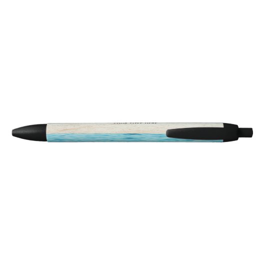 Stylo Noir Plage Été Personnalisé Bleu Script Élégant (Dos)