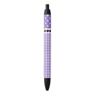 Stylo Noir Plaid violet et Pois