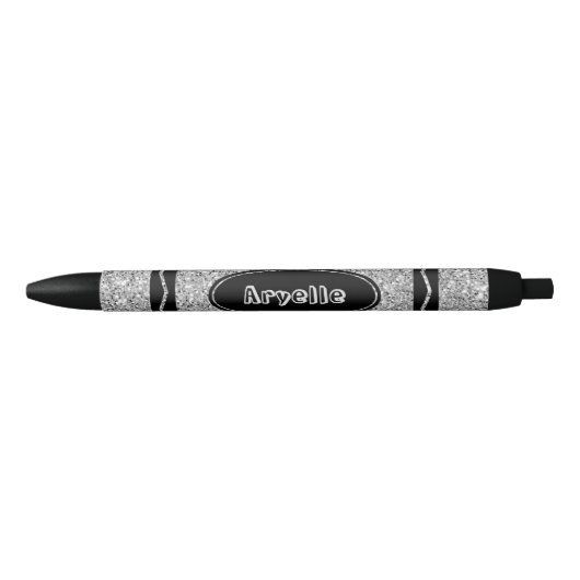Stylo Noir Platine Parties scintillant Argent Crayon Nom pers (Devant)