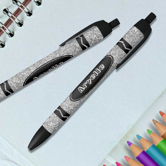 Stylo Noir Platine Parties scintillant Argent Crayon Nom pers