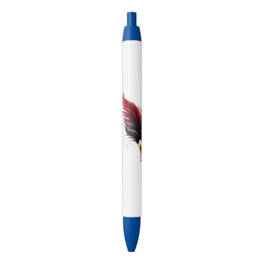 Stylo Noir Plume rouge avec pointe en or (devant Vertical)