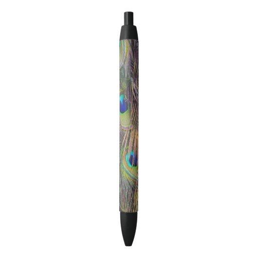 Stylo Noir Plumes de paon (devant Vertical)