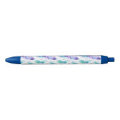 Stylo Noir Plumes de paon violet turquoise (Devant)