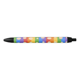 STYLO NOIR POINTS ARC-EN-CIEL RAYÉS